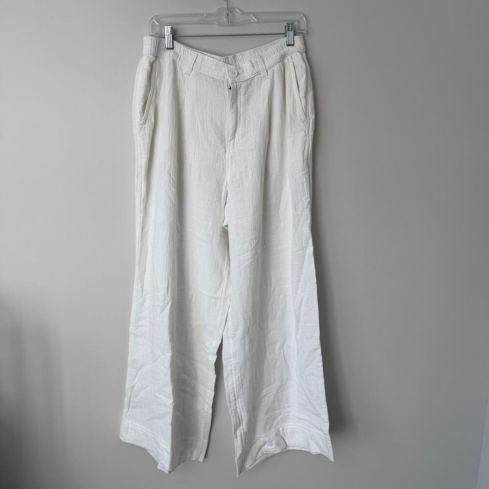 Aerie Women's White Daybreak Trouser Wide Leg Cotton Large NEW